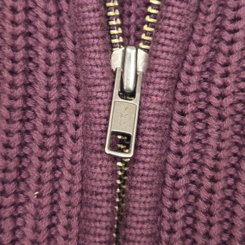 Vtg 90s LL Bean Full Zip Chunky Knit Ribbed Cotton Sweater Burgundy Men's L MINT